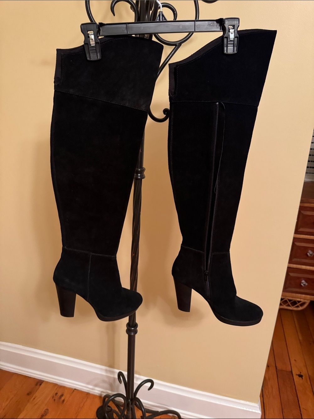 Nine West Women's Black Suede Over the knee Block Heel Boots
